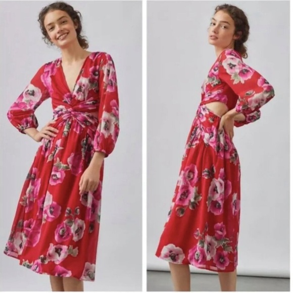 Anthropologie Ranna Gill Floral Cutout Dress - Picture 3 of 4